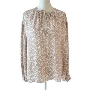 Nordstrom Signature Silk Blend Blouse Beige Neutral Textured Animal Print M